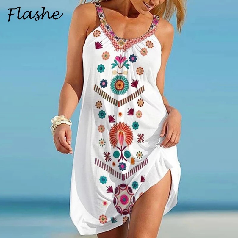 Summer Fashion Women Dress Sleeveless Flower Print Dresses For Women Sundress Fashion Beach Dress Streetwear S-2XL