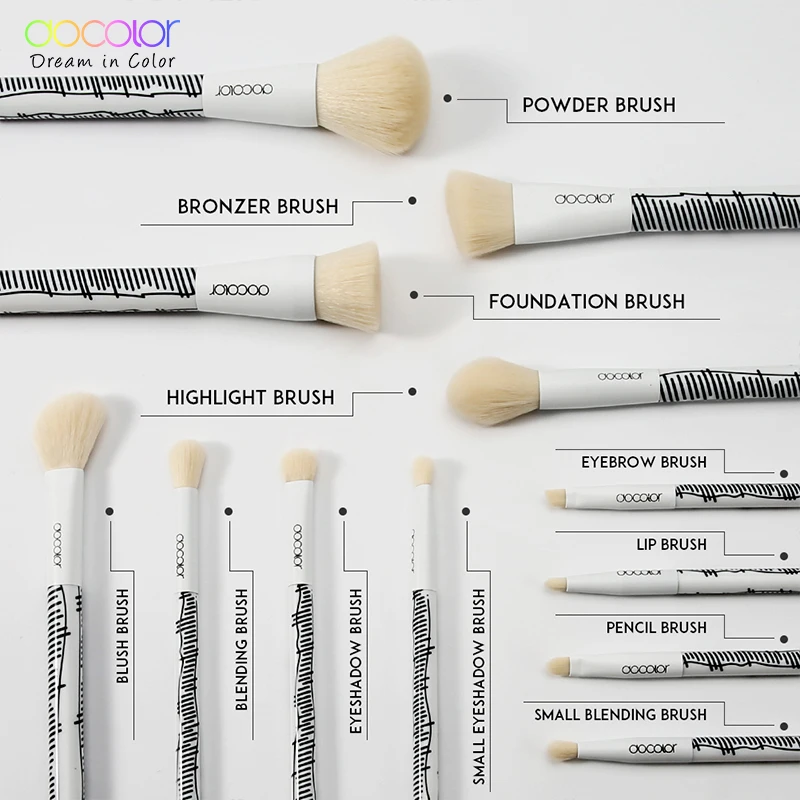 Docolor 12pcs Makeup Brushes Set Foundation Powder Blush Eye Shadow Lip Blending Make Up Brush Cosmetic Tool Kit Maquiagem