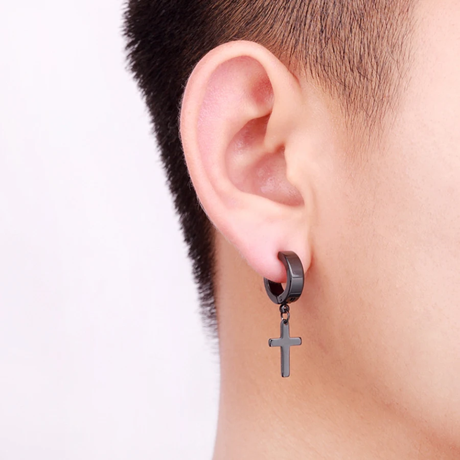 Pendientes de acero inoxidable con forma de cruz para hombre y mujer, aretes colgantes, hipoalergénicos, estilo Hip Hop, Punk, 1 par