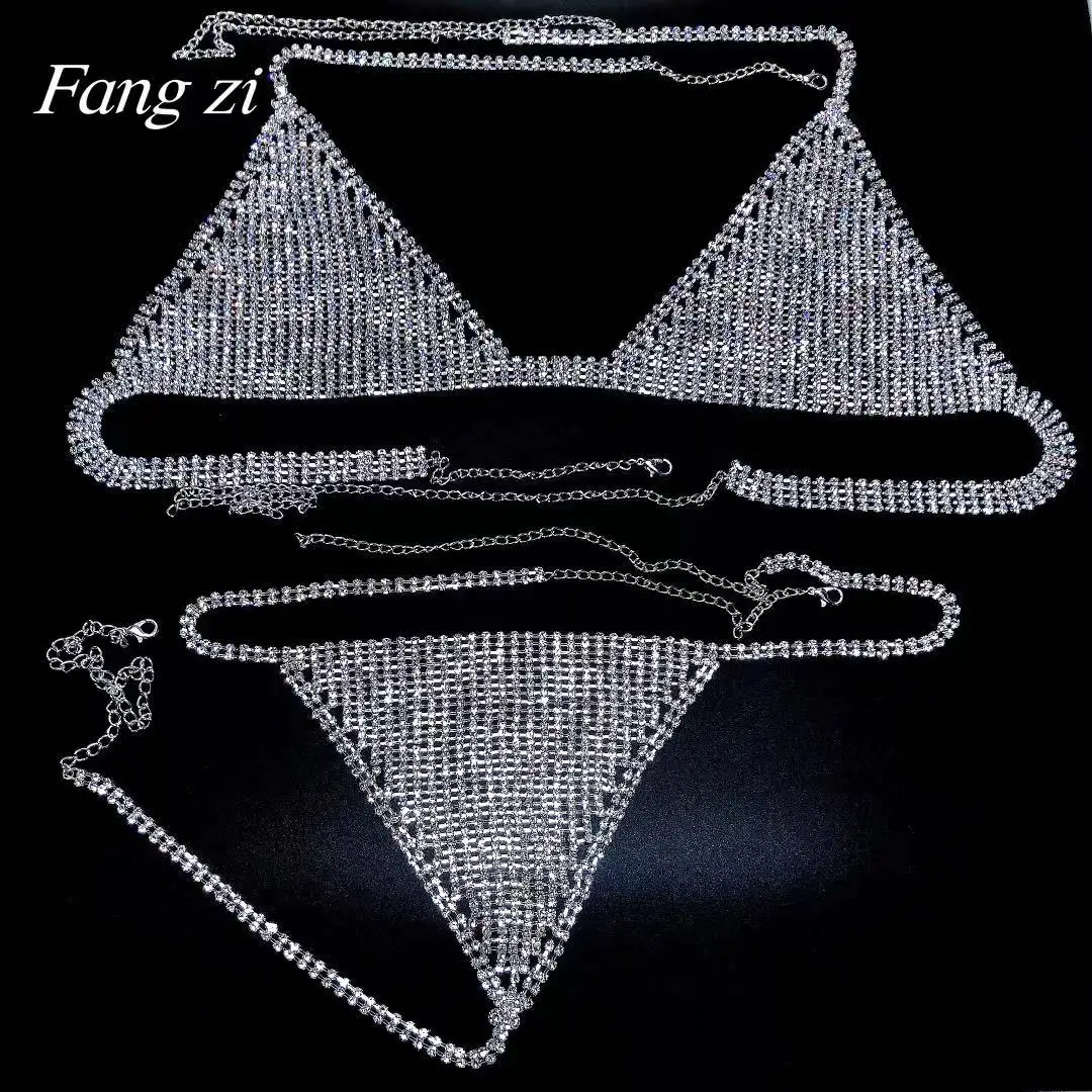 

Sexy women's shining Rhinestone bra and thong women's charm bikini crystal body jewelry sling underwear jewelry gifts wholesale