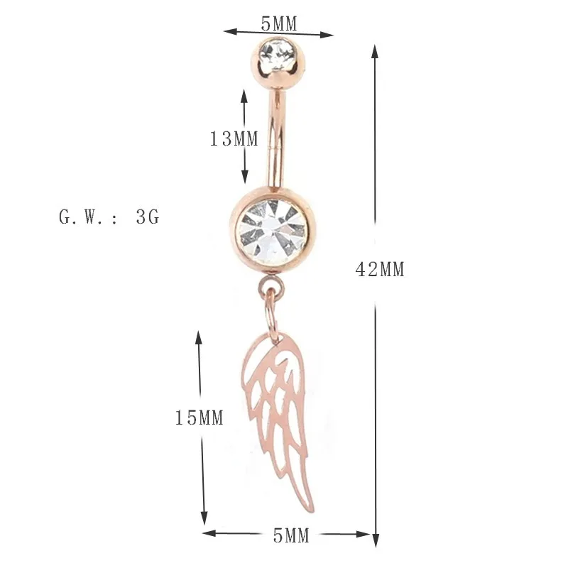 1Pcs New Trend Wings Simple Hypoallergenic Stainless Steel Lady's Perforated Jewelry Inlaid Zircon Belly Button Nail Piercing