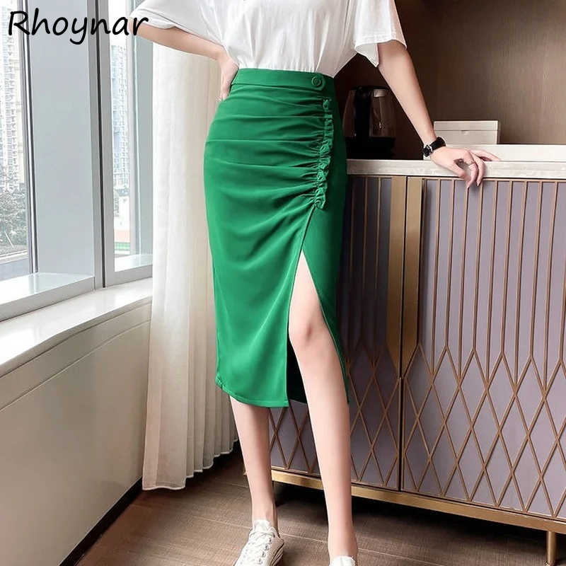 

Skirts Women Fashion Design Solid Sweet Folds A-Line Popular Mid-Calf High Waist Vintage Tender Minimalist Classic College Cozy