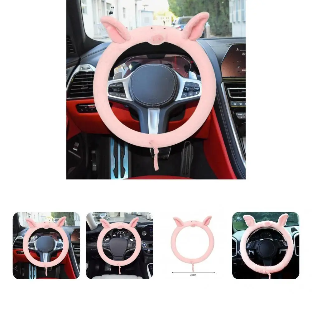Steering Wheel Protector  Decorative   Steering Wheel Cushion Cartoon Pig Winter Plush Car Steering Cover