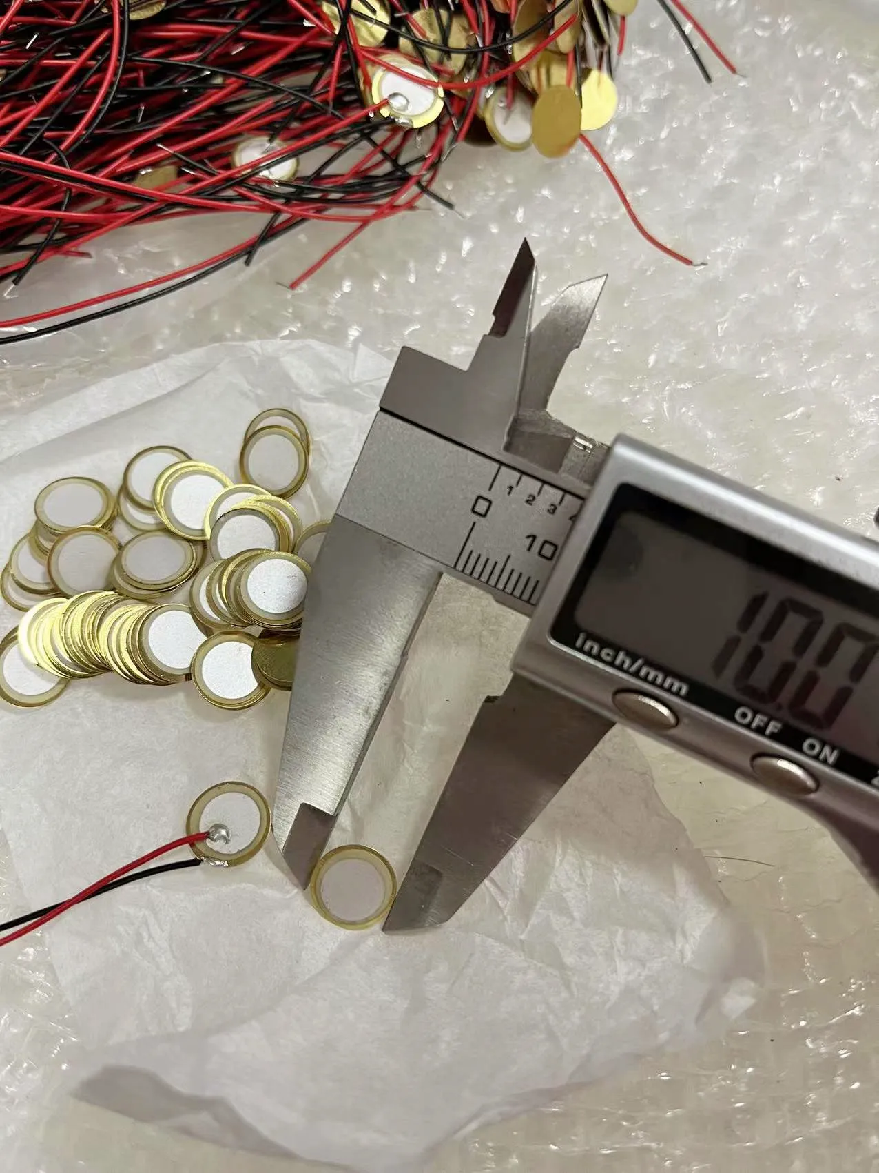 10ピース/ロット10ミリメートル圧電ブザーサウンダセンサートリガードラムディスクワイヤー銅圧電ブザーブザースピーカーdiy