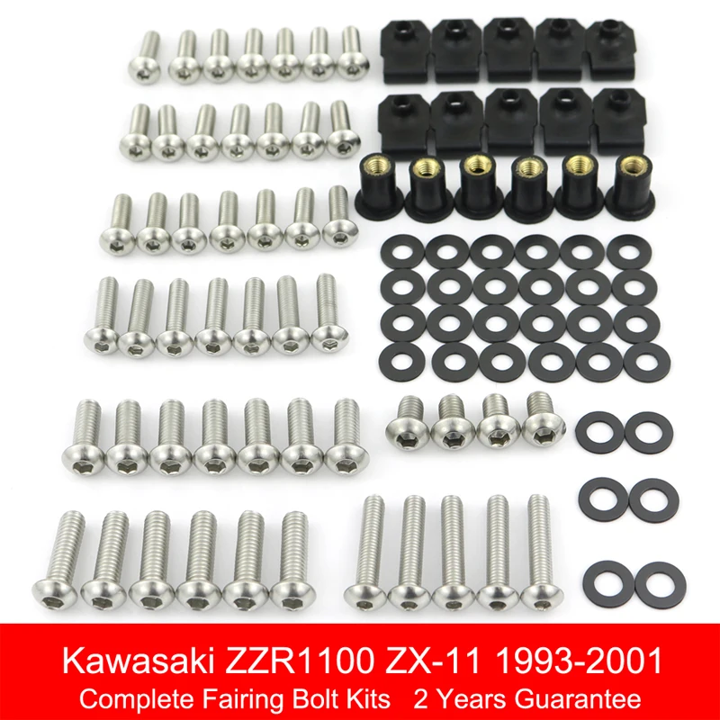 

For Kawasaki ZZR1100 ZX-11 1993-2001 Motorbike Complete Fairing Kit Full Cowling Bolts Kit Stainless Steel Clips Nuts