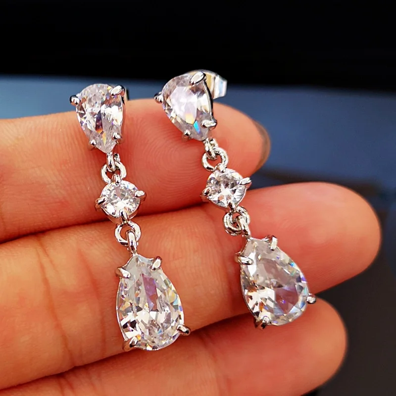 Huitan Luxury Silver Color Water Drop Dangle Earrings for Women AAA Pear Shape Cubic Zirconia Bride Wedding & Engagement Jewelry