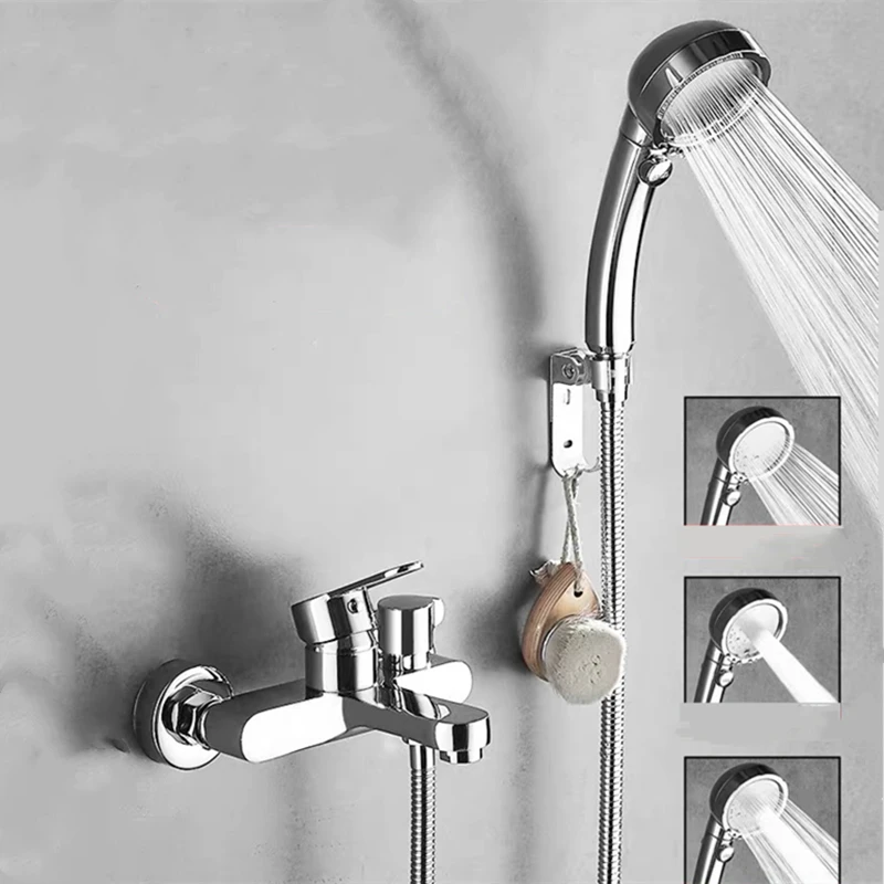 Black/Silver Brass Wall Mounted Shower Faucets Kit - Bathroom Shower Faucet Set with Switch Spray Head And Mixed Taps for Shower