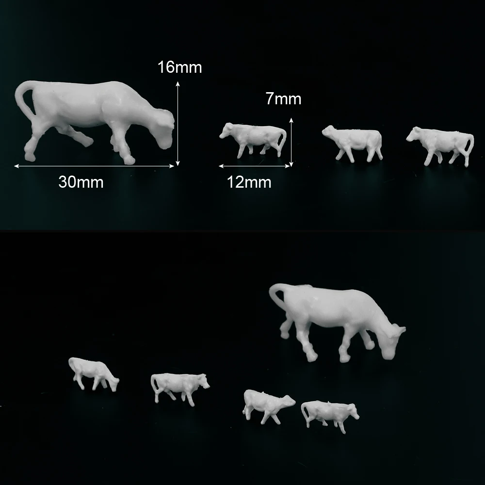 20pcs/lot HO N Scale Miniature Farm Animals Simulation Unpainted ABS Plastic Cows Diorama Scene Layout Toys Gift for Children