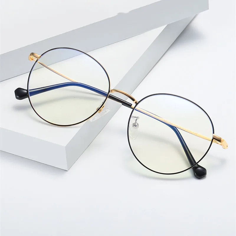 New Metal Anti Blue Light Eyeglasses Men's Simple Retro Round Rim Spectacle Frames Women's Fashionable Literary Myopia Eyewears