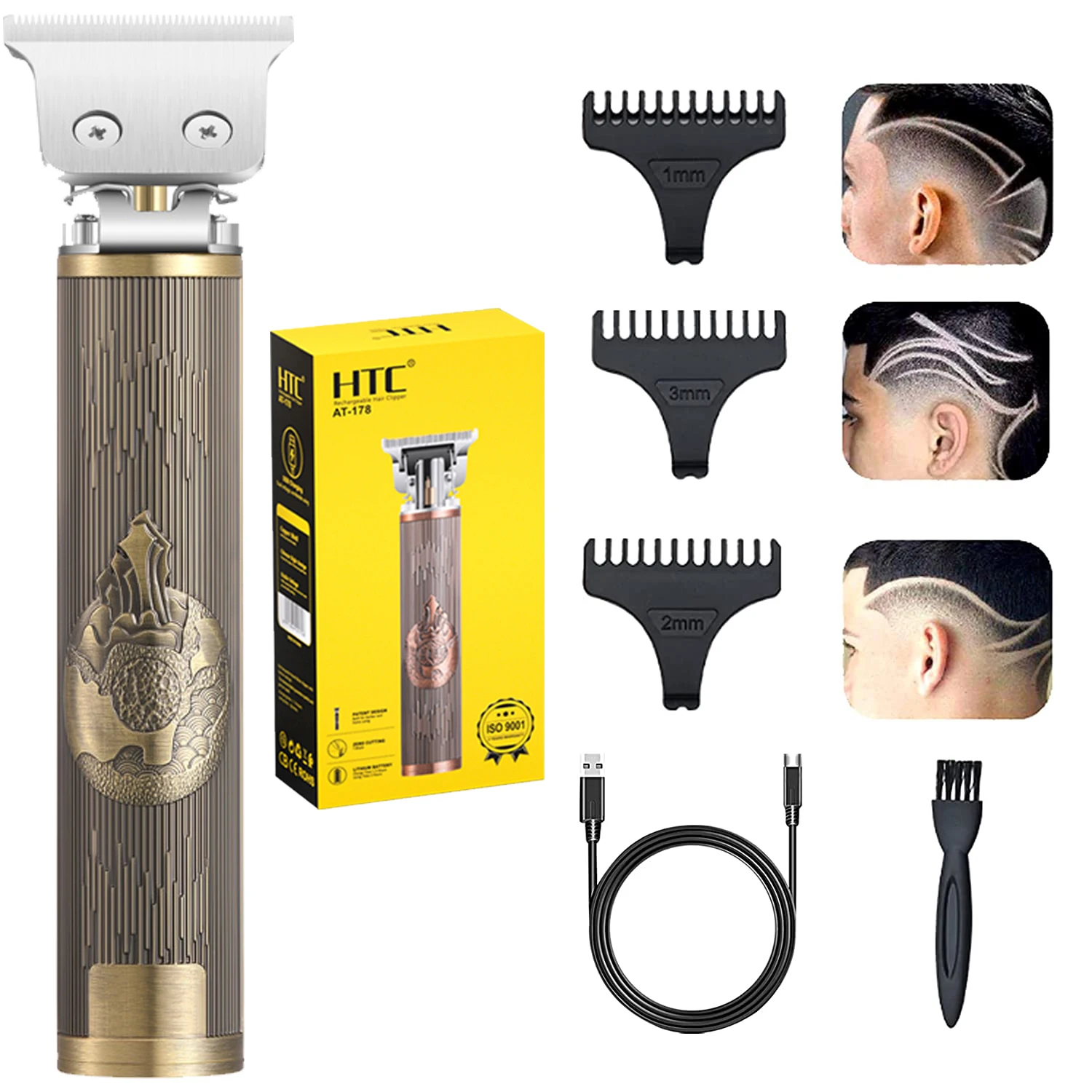 HTC Vintage T9 Hair Trimmer Machine Electric Clippers Men's Retro T-9 Style Buddha Head Carving Oil-Heads Scissors