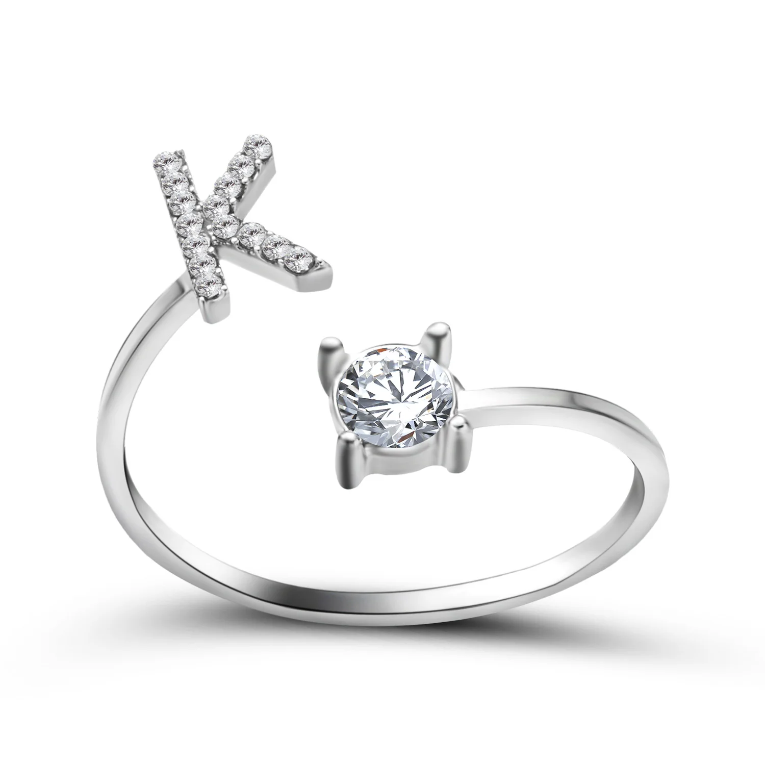 Kreative A-Z Alphabet 26 Brief Ringe Personlity Initial Name Offene Ringe Silber Farbe Strass Finger Ring Partei Schmuck Geschenk – Detail 12