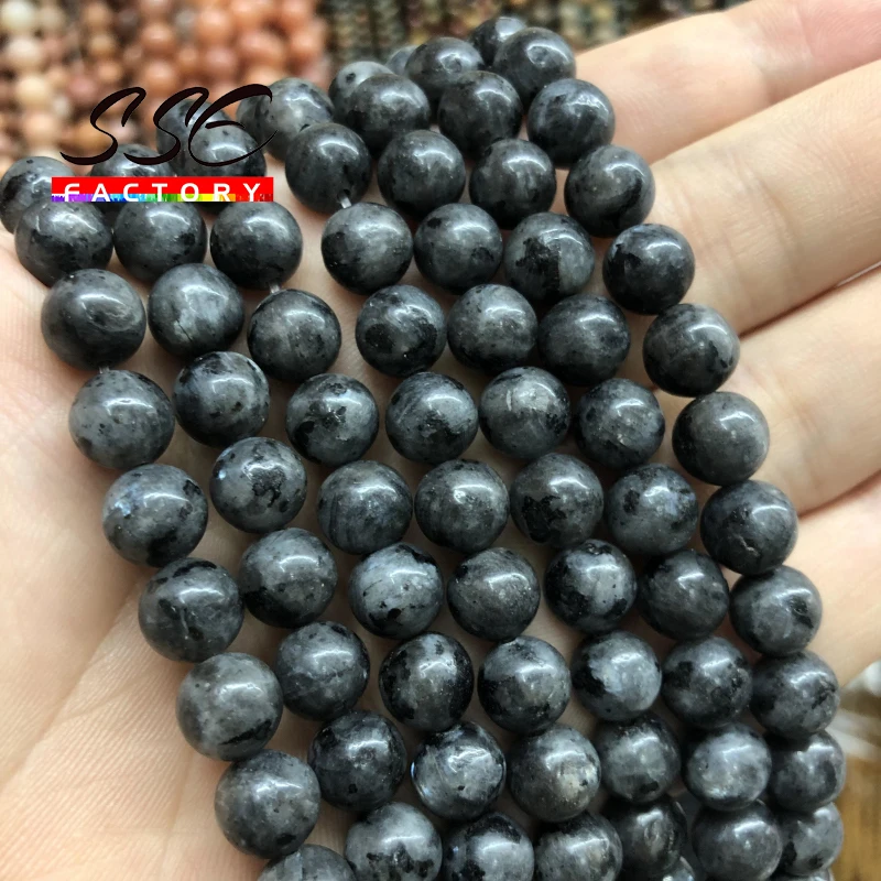 Natural Black Labradorite Stone Beads Round Larvikite Beads For Jewelry Making DIY Bracelet 4 6 8 10 12MM 15\
