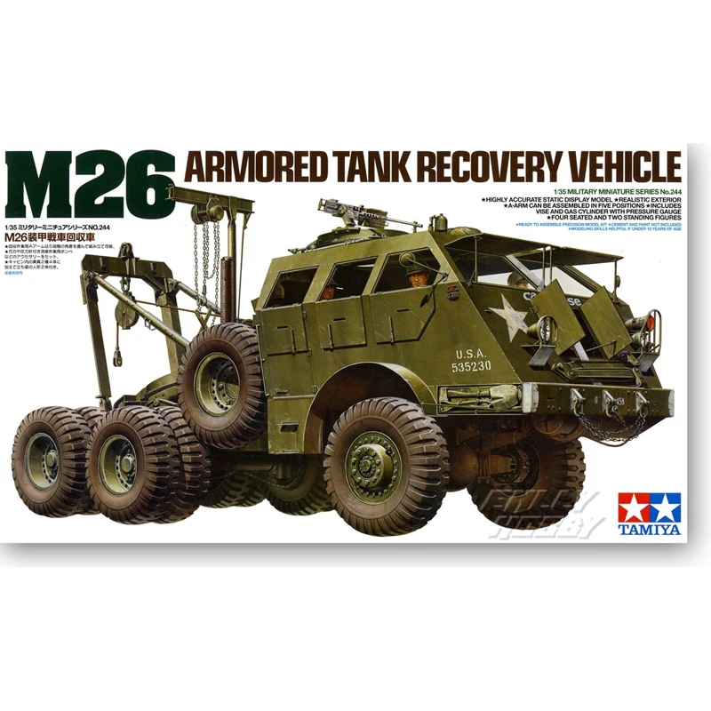 Plastic Assembly Military Model Tamiya-35244 1/35 Scale American M26 Tank Tractor Dragon Type Recycling Truck DIY Assembly Kit