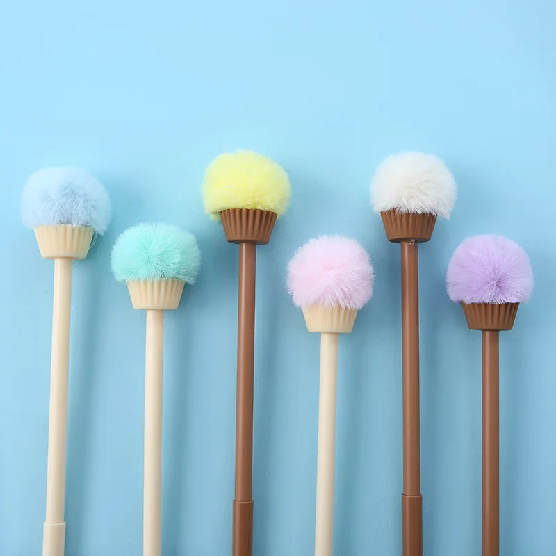 30PCS Creative Cone Hair Ball Gel Pen Cute Ice Cream Color Plush Ice Cream Signature Pen Stationery Kawaii School Supplies