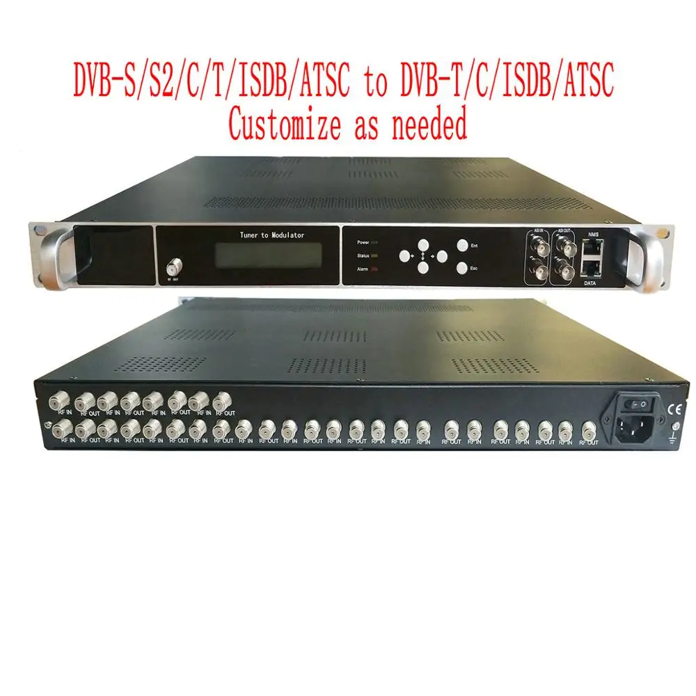 16 channel Tuner to RF DVB-T2 DVB-S2 DVB-T DVB-C ATSC ISDBT RF to RF IP ASI Hotel IPTV CATVtuner Receiver Modulator