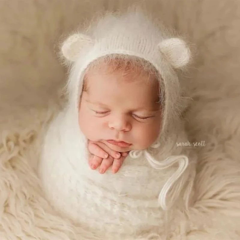 Fuzzy hat newborn photography props,handmade hairy bear bonnet for photography props