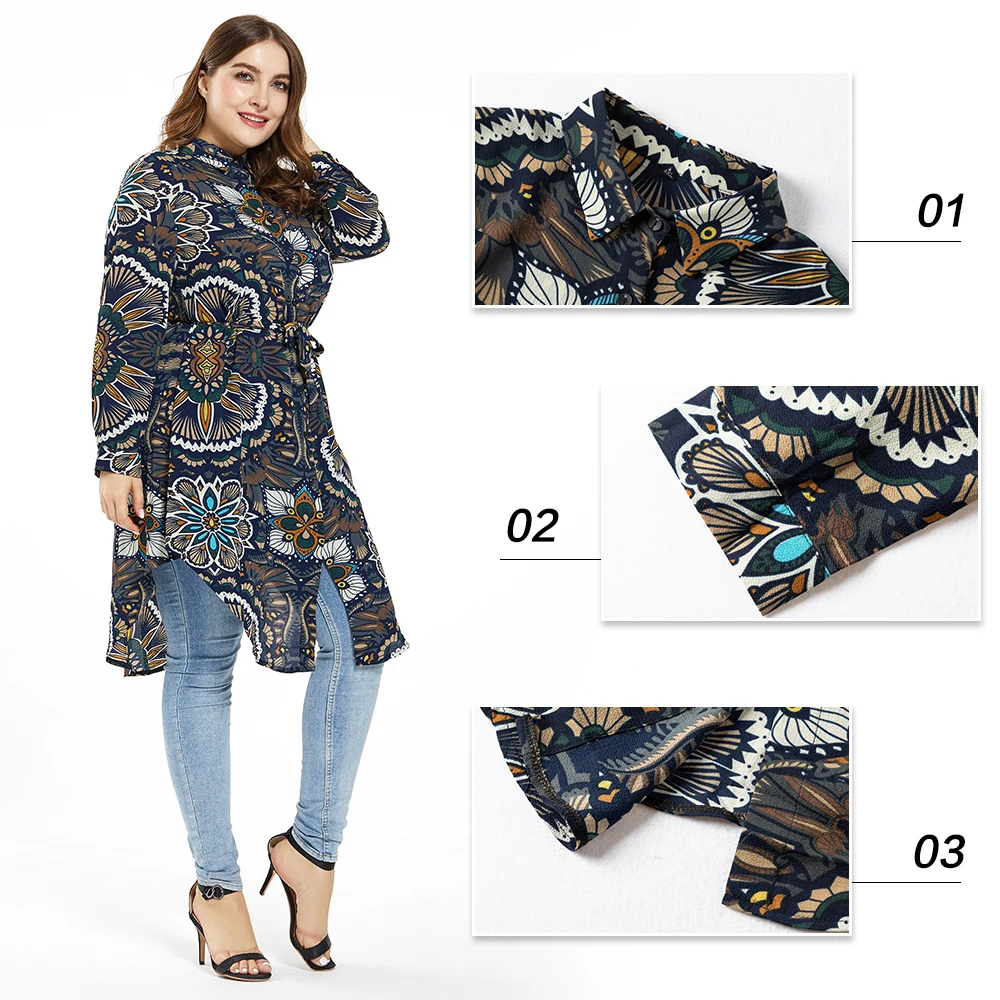 Ramadan Muslim Women Long Sleeve Printed Blouse Tops Long Shirt Abaya Turkey Arab Ladies Dubai Islamic Casual Clothing