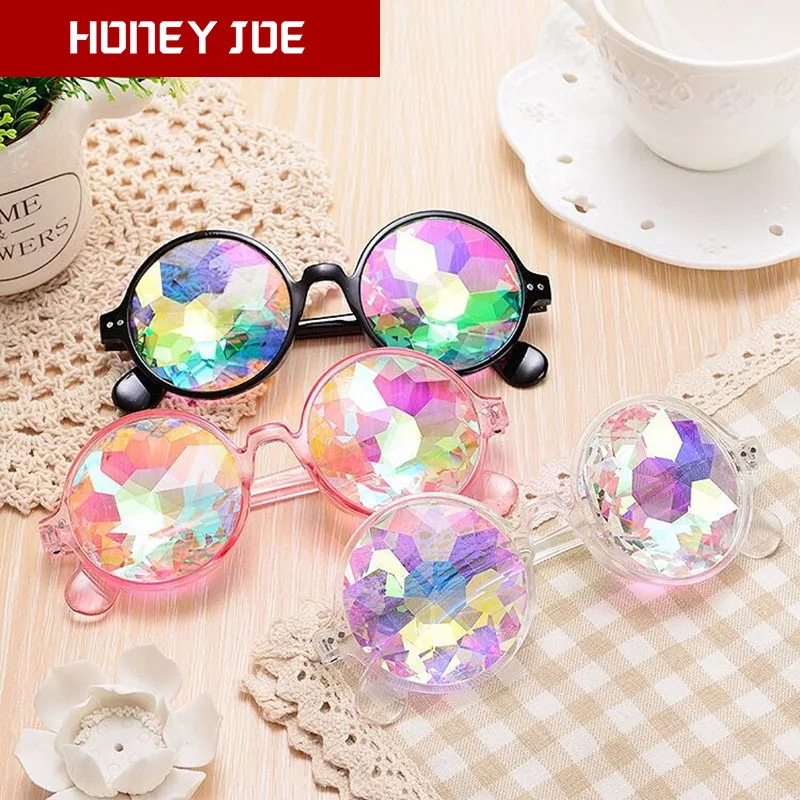 Kaleidoscope Glasses Round Women Men Retro rave festival Colorful Party holographic Sunglasses Catwalk Show Holograp Glasses