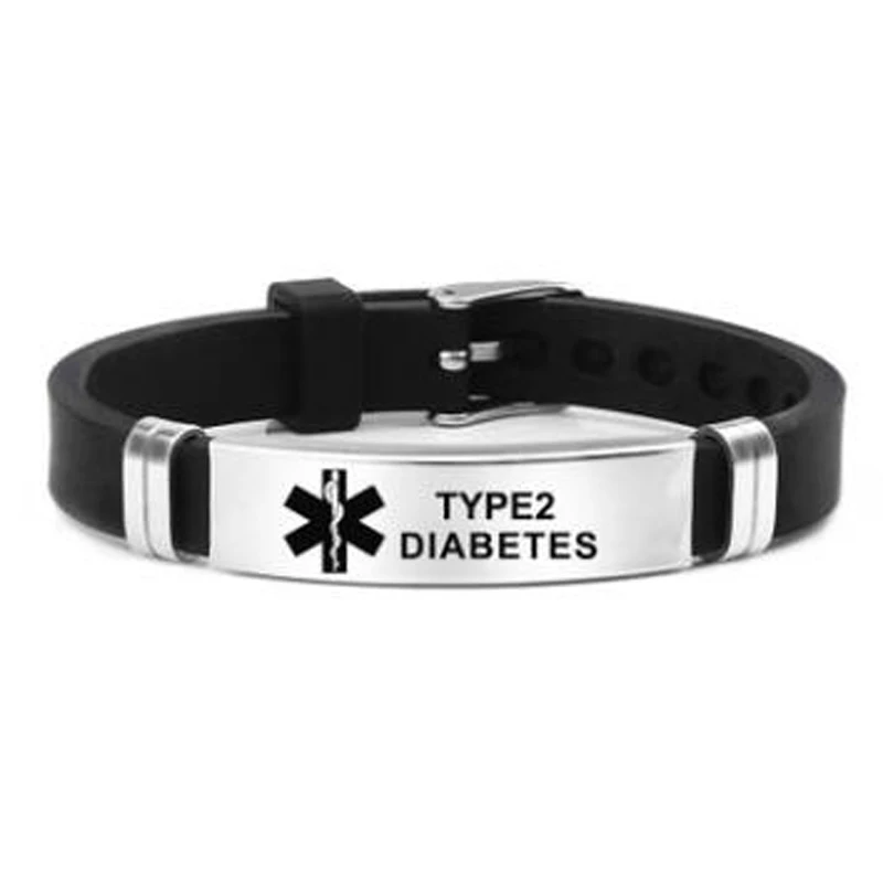 Medische waarschuwing ID-armband Lasergegraveerd Type 1 Type 2 Diabetes Verstelbare polsband voor heren Dames EHBO-nood