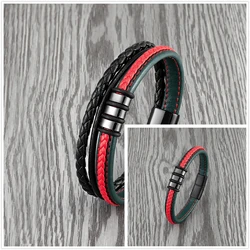 New Interlocking Couple 316L Stainless Steel Charm Bracelet Red Green Leather Rope Men And Women Suitable Classic Bracelet