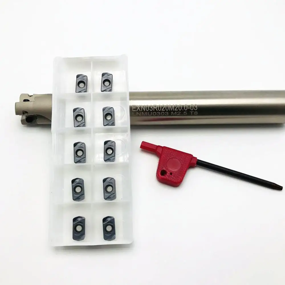 HSS CNC milling cutter bar EXN03R plane milling machine alloy cutter bar + 10PCS LNMU0303ZER ultra-high feed lathe tool EXN03