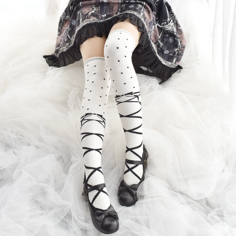 

Lolita Knitted Cotton Jacquard Bandage Stockings Lo Socks Polka Dot Stockings over Knee Socks