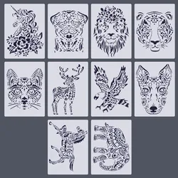 10 folhas de animais, estêncil para desenho, modelos de pintura para crianças, faça você mesmo, arte para arranhar, projetos de scrapbook artesanal