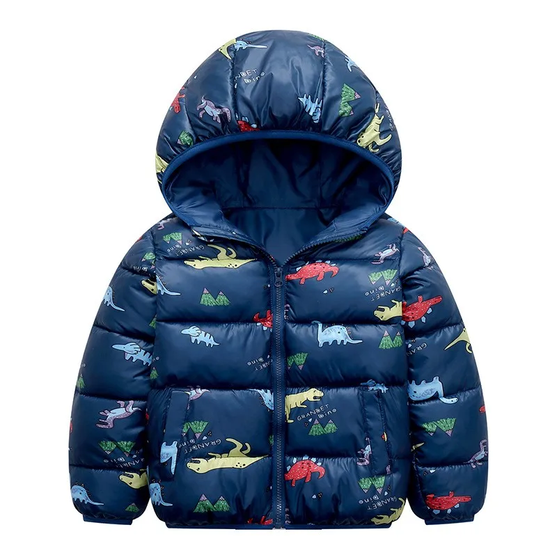 Roaring Style: Children\'s Winter Dinosaur Hooded Coat - Cartoon Down Jacket with a Fashionable Twist