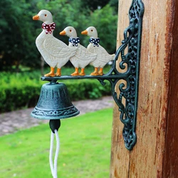 Antique Green White Duck Cast Iron Wall Bell Mother Sons Home Garden Paint Colored Double-Sided Hand Cranking Welcome Door Ring