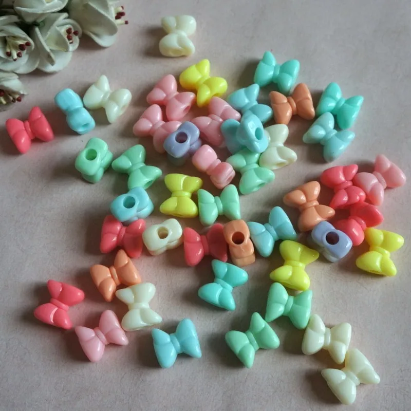 30Pcs/Lot 14x15mm Colorful Bowknot Shape Acrylic Beads For Jewelry Making DIY Children's Hairpin Accessories