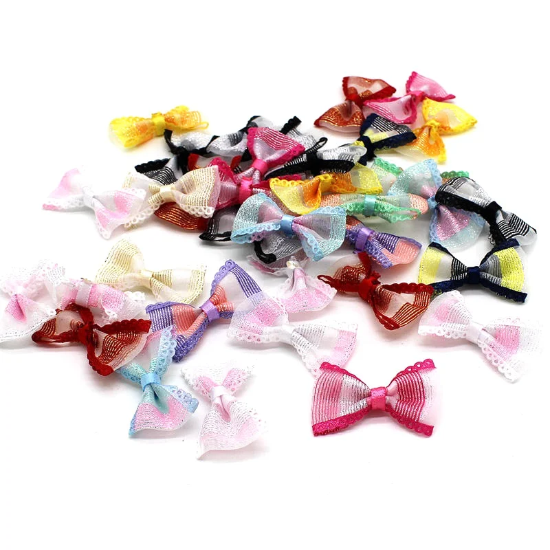 40Pcs Grosgrain Ribbon Bows 35*25mm Mini Stripe Ribbon Bow For Wedding Bow Tie Decoration DIY Craft Girl Hair Accessories