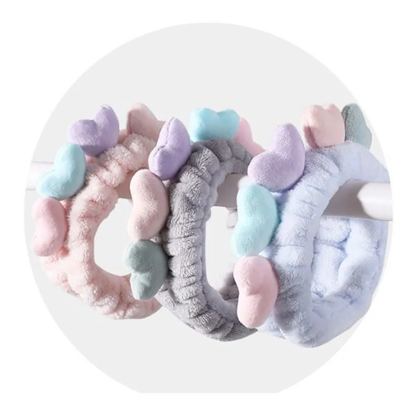 Cute Heart Elstic Hairband for Women Soft Headbands Coral Fleece Washing Face Makeup Hair Hoops Kawaii Hair Tie Hair Accessories image 4