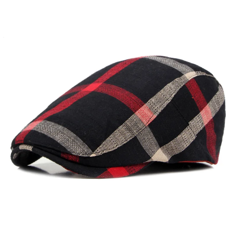 LDSLYJR Spring Summer Cotton Plaid Newsboy Caps Flat Peaked Cap Men and Women Painter Beret Hats 04