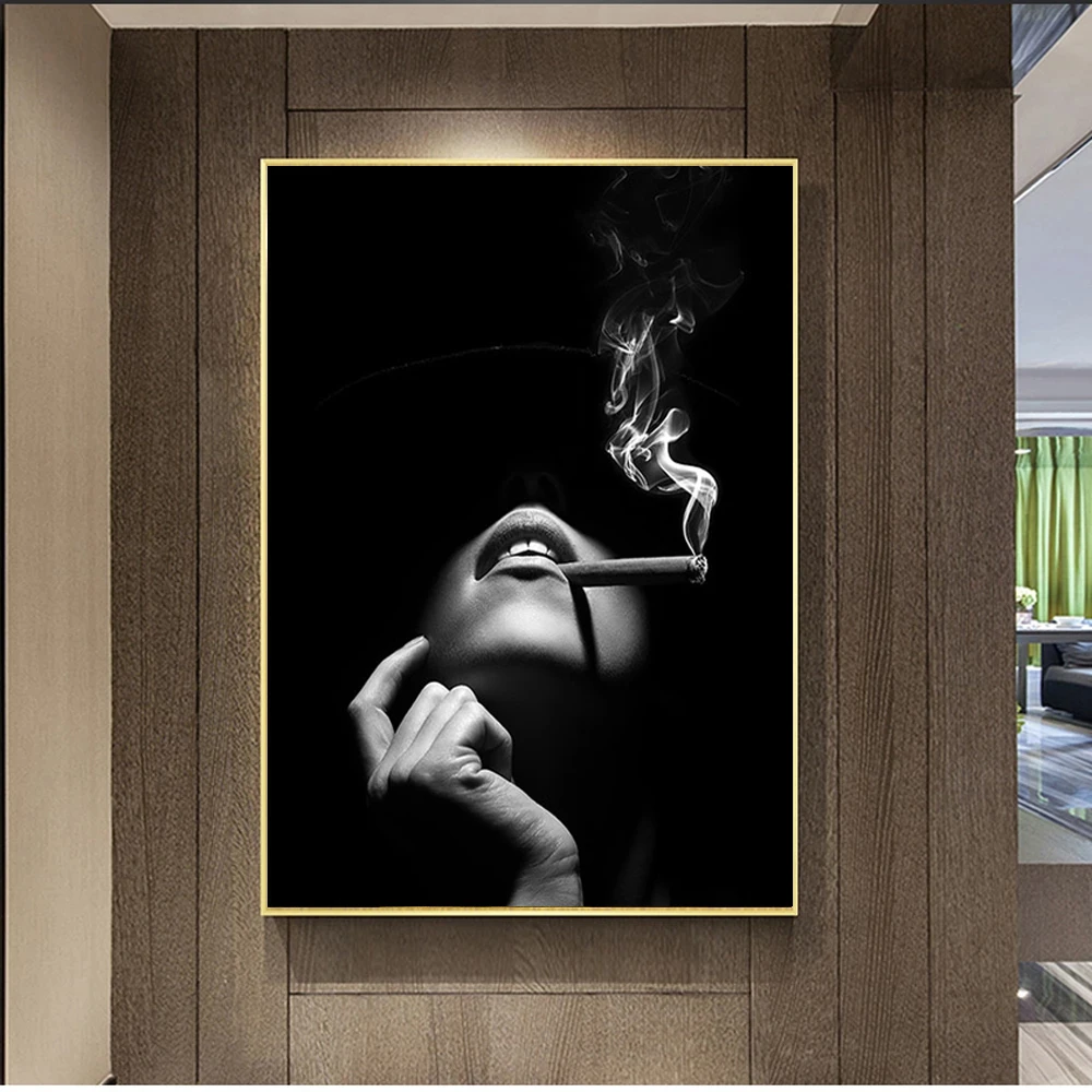 Elegant Lady Picture Smoking Cigar Women Canvas Painting Poster and Prints Wall Art for Living Room Home Decoration Cuadros