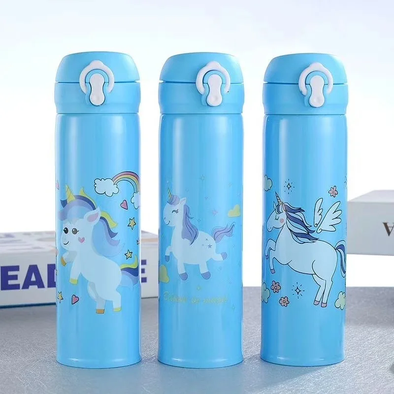 Stainless Steel Cartoon Bouncing Thermos Cup Student Unicorn Cup Kawaii Water Mug Drinkware Cute Water Bottle