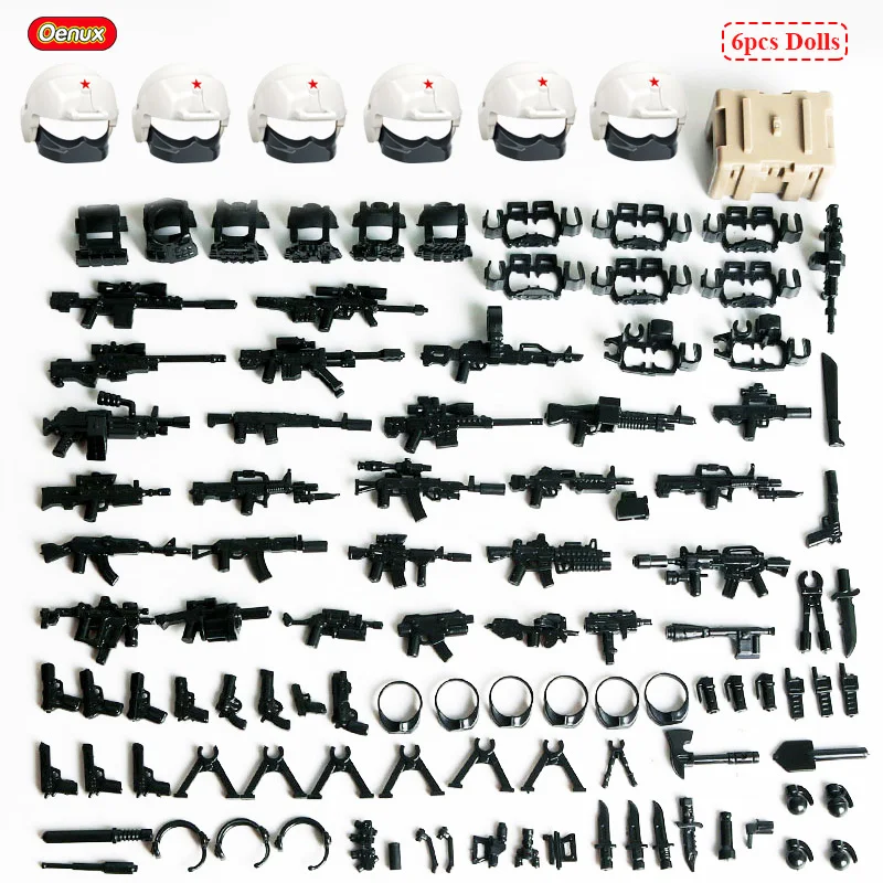 Oenux 6PCS The Marine Corps Military Building Block Set Mini Navy Army Soldiers Figures With Weapons Brick MOC Toys Kids Gift image 5
