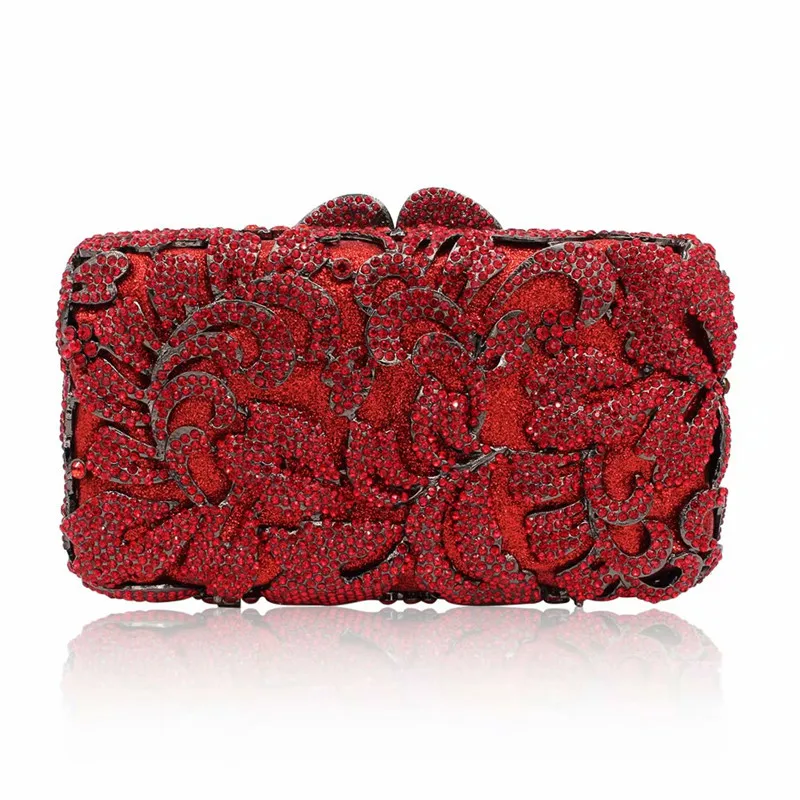 

Luxury Hollow Out Crystal Floral Diamond Evening Clutch Bag Crystal Wedding Purse and Handbag Exquisite Chain Shoulder Bags