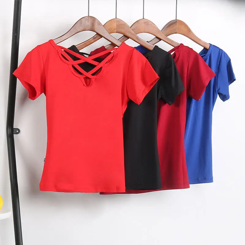 New Sexy Women Tops Square Dance Clothing New Shirt Short-sleeved Summer Dance Clothes Practice Clothes Female Dancing Clothes