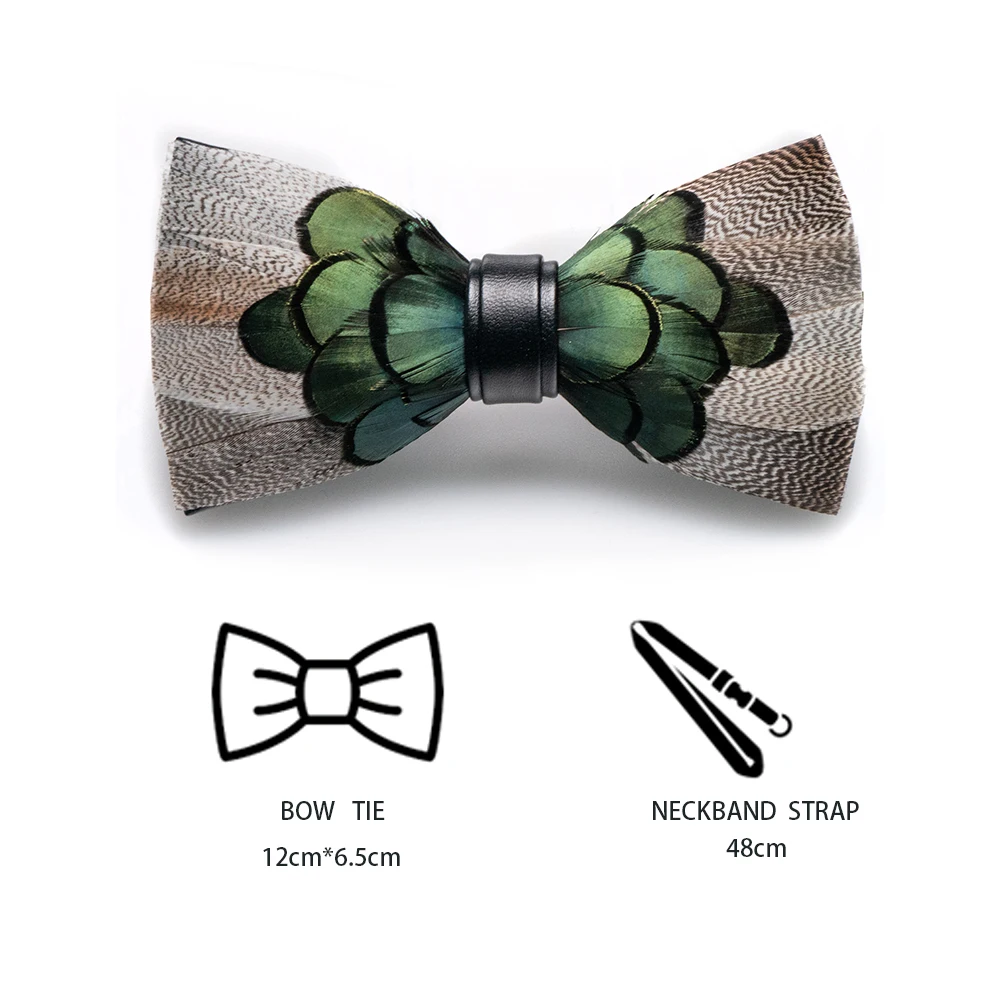 JEMYGINS original brand peacock feather bow tie handmade green bow men and women brooch gift box set wedding party accessories