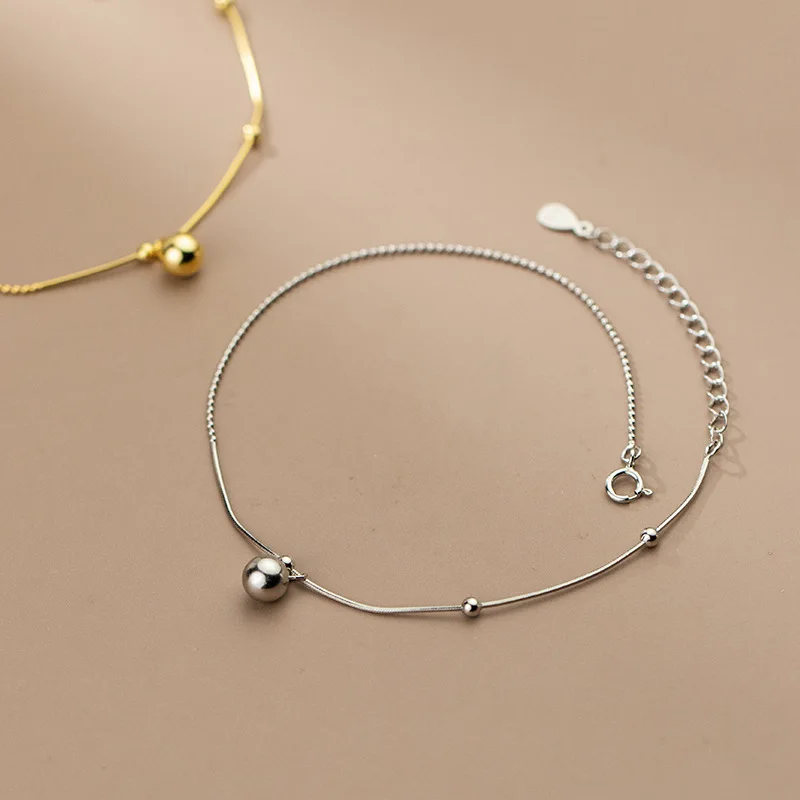 Beads Anklet Women's Tonozeleira 925 Gold Color Female Foot Chain Jewelry Bracelet On The Leg Sterling Silver Girls Decorations