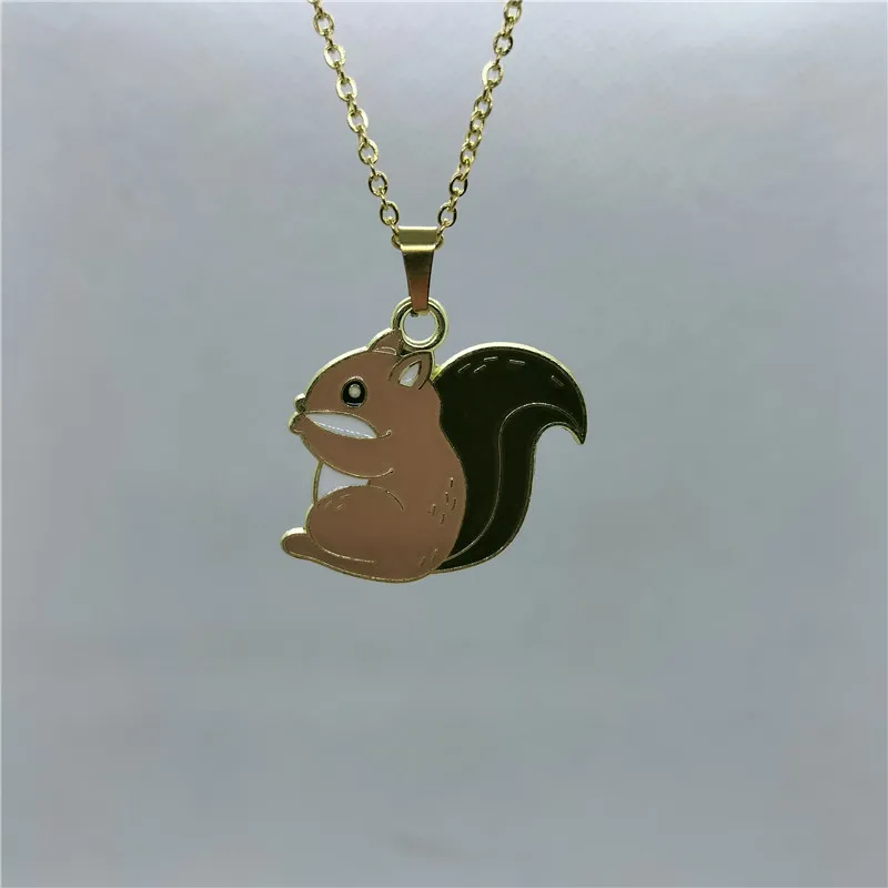 Yungqi Cute Squirrel Necklace Punk Chain Jewelry Metal Enamel Charm Pendant For Women Comic Cartoon Animal Choker Kid Gift
