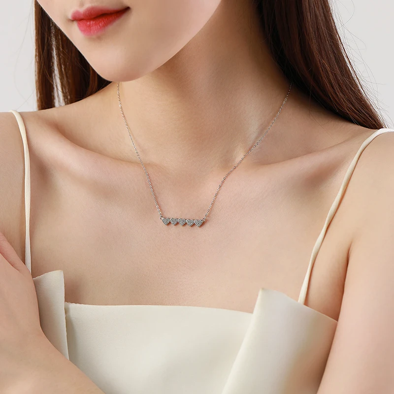 Ailmay Genuine 925 Sterling Silver Romantic Heart to Heart Sparkling Zircon Pendant Necklace For Women Statement Jewelry Gift