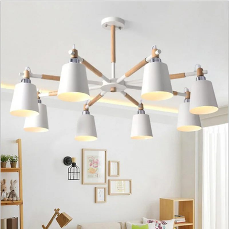 

Lustre Solid Wood Chandelier For Living Room Iron Lampshade LED Chandelier Lighting Lustres Para Sala De Jantar Home Lamp