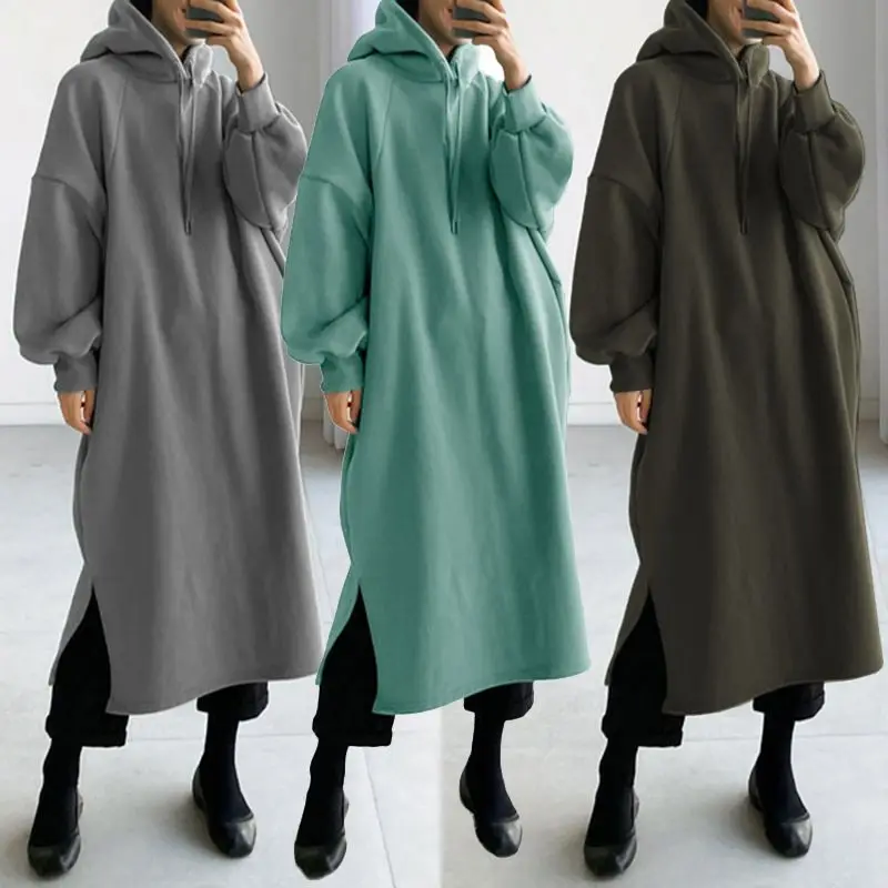 

Autumn and winter new 150KG women's long casual hooded sports sweater 10XL 9XL 8XL 7XL fashion fleece solid color hooded sweater