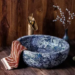 Blue white Europe style chinese wash basin vessel sinks Jingdezhen Art Counter Top ceramic basin sink round bowl wash basin