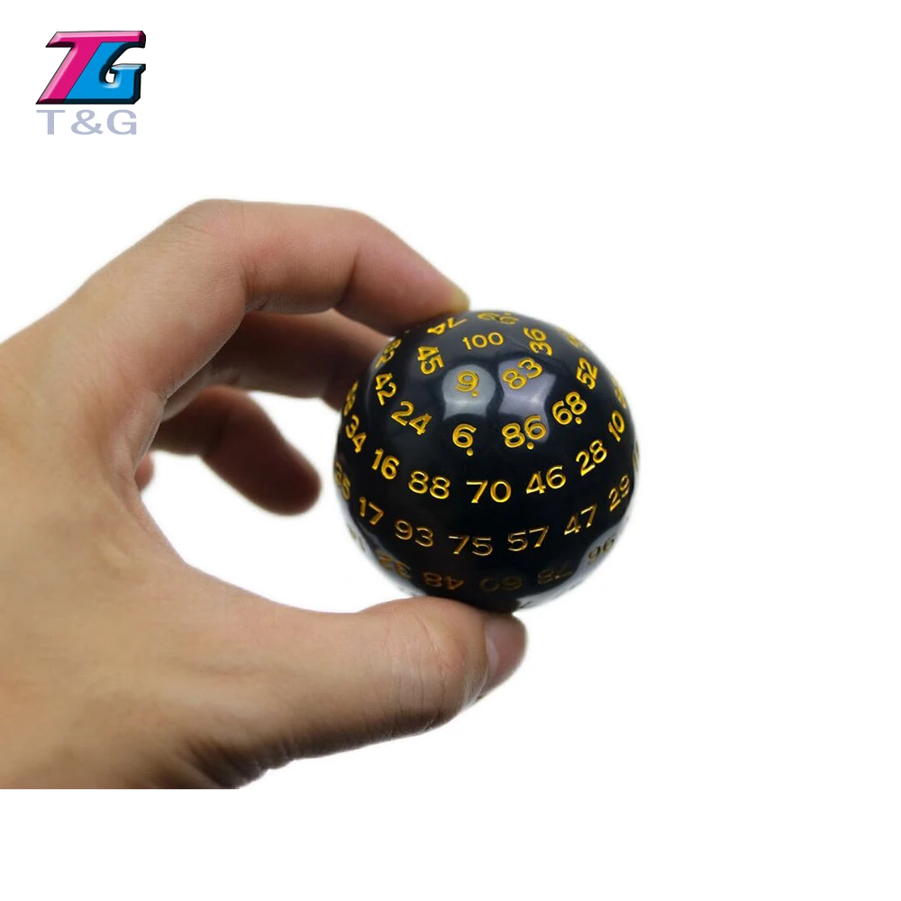 Polyhedral Dice 100 Sided, Digital Acrylic D100 49mm Black Color with Bag for DND RPG Funny Kids Party Entertaiment