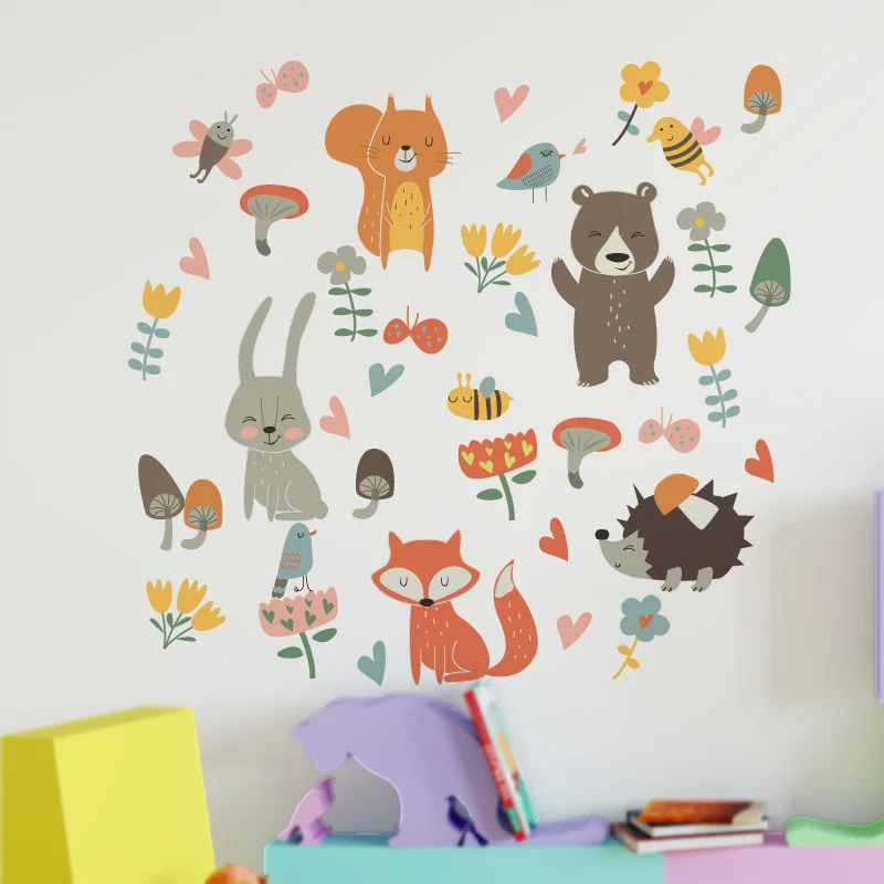 Cartoon Forest Animal Wall Stickers DIY Fox Rabbit for Children Room Baby Nursery Wall Decals Home Decoration Kids Room