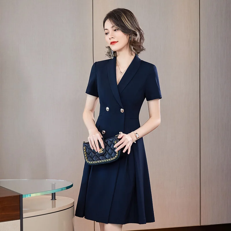 High Quality Fabric Women Dresses Short Sleeve Spring Summer Dress for Women OL Styles Business Work Wear Office Ladies Vestidos