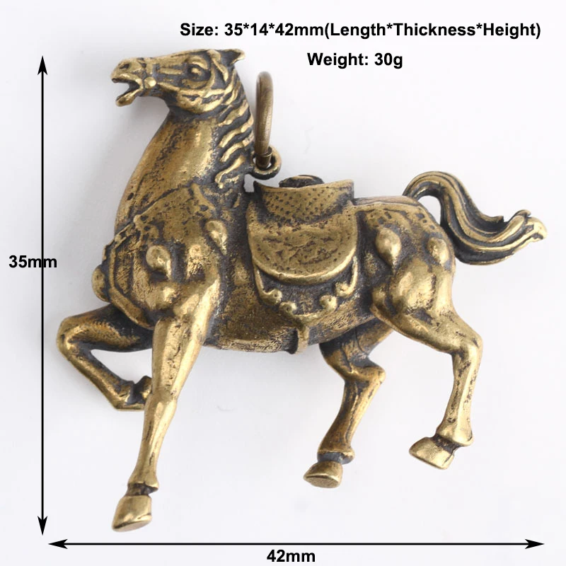 Copper Running War Horse Figurines Small Ornaments Vintage Brass Lucky Feng Shui Home Decorations Metal Animal Key Chain Pendant image 6