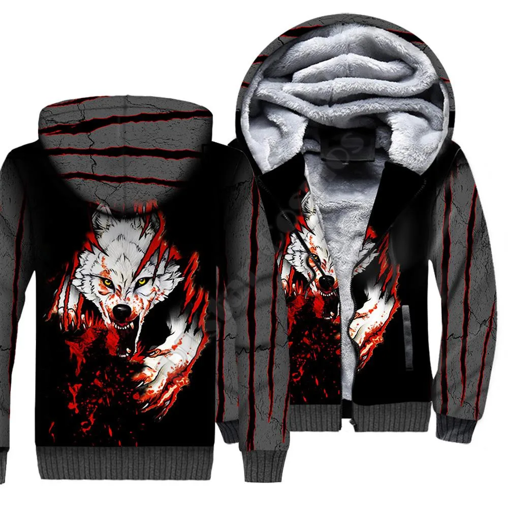 Wolf Animal 3D Printed Fleece Zipper Hoodies Men Women Winter Warm double plus velvet jacket cosplay costumes AA07